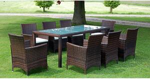 9 Piece Outdoor Dining Set with Cushions Poly Rattan Brown
