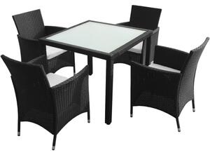 5 Piece Outdoor Dining Set with Cushions Poly Rattan Black