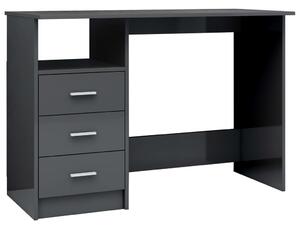 Desk with Drawers High Gloss Grey 110x50x76 cm Engineered Wood