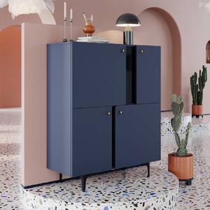 Mitcham Wooden Highboard With 4 Doors In Navy