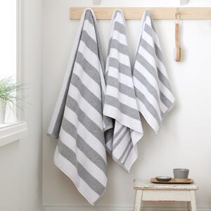 Grey Bianca Stripe 100% Cotton Reversible Towel Grey