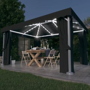 Gazebo with Curtain&LED String Lights 4x3 m Anthracite