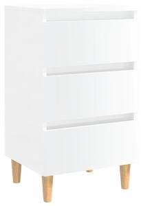 Bed Cabinet with Solid Wood Legs High Gloss White 40x35x69 cm