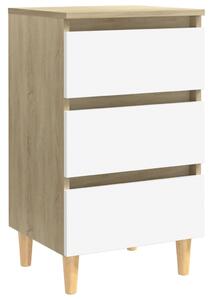 Bed Cabinet & Solid Wood Legs White and Sonoma Oak 40x35x69 cm