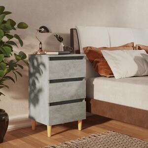 Bed Cabinet with Solid Wood Legs Concrete Grey 40x35x69 cm