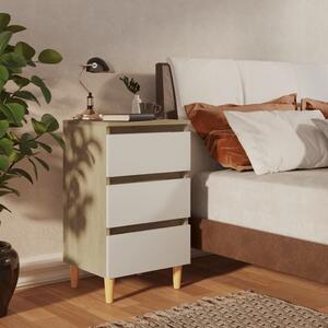 Bed Cabinet & Solid Wood Legs White and Sonoma Oak 40x35x69 cm