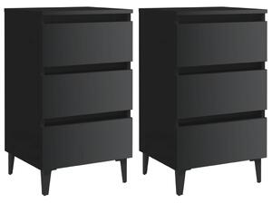 Bed Cabinet with Metal Legs 2 pcs High Gloss Black 40x35x69 cm