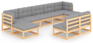 9 Piece Garden Lounge Set with Cushions Solid Wood Pine