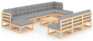 11 Piece Garden Lounge Set with Cushions Solid Wood Pine