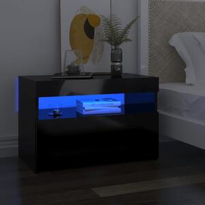 Bedside Cabinet & LED Lights High Gloss Black 60x35x40 cm