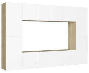 8 Piece TV Cabinet Set White and Sonoma Oak Chipboard