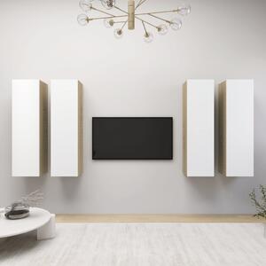 TV Cabinets 4 pcs White and Sonoma Oak 30.5x30x110 cm Chipboard