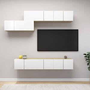 7 Piece TV Cabinet Set White and Sonoma Oak Engineered Wood