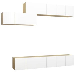 7 Piece TV Cabinet Set White and Sonoma Oak Engineered Wood