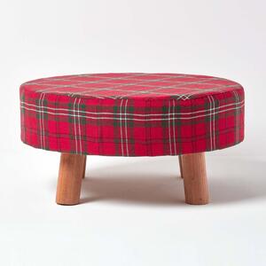 Traditional Red, Green and White Tartan Flat Footstool with Legs