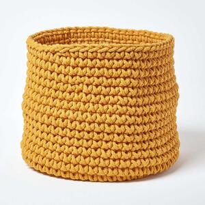 Homescapes Cotton Knitted Round Storage Basket Yellow, 42 x 37 cm