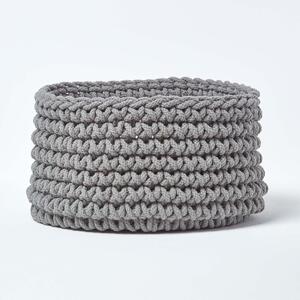 Homescapes Cotton Knitted Round Storage Basket Dark Grey, 37 x 21 cm