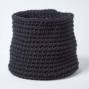 Homescapes Cotton Knitted Round Storage Basket Black, 42 x 37 cm