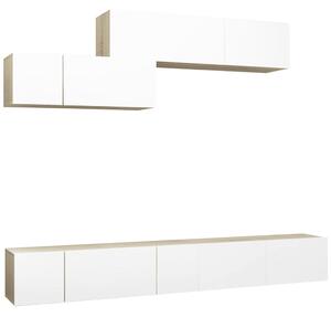 6 Piece TV Cabinet Set White and Sonoma Oak Engineered Wood