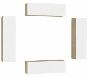 4 Piece TV Cabinet Set White and Sonoma Oak Engineered Wood