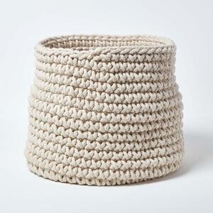 Homescapes Cotton Knitted Round Storage Basket Cream, 42 x 37 cm