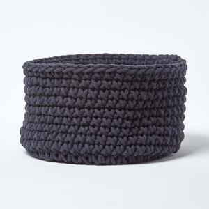 Homescapes Cotton Knitted Round Storage Basket Black, 37 x 21 cm