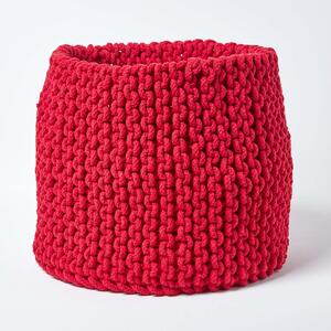 Homescapes Cotton Knitted Round Storage Basket Red, 42 x 37 cm