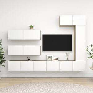 7 Piece TV Cabinet Set White and Sonoma Oak Chipboard
