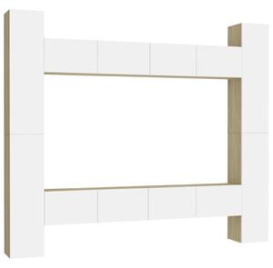 8 Piece TV Cabinet Set White and Sonoma Oak Chipboard