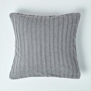 Homescapes Cotton Cable Knit Grey Cushion Cover, 45 x 45 cm