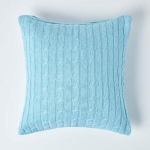 Homescapes Cotton Cable Knit Pastel Blue Cushion Cover, 45 x 45 cm