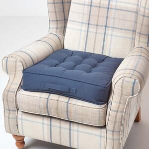 Homescapes Navy Blue Cotton Armchair Booster Cushion Firm 10cm Thick Seat Pad