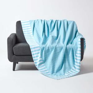 Homescapes Cotton Blue Polka Dots and Stripes Sofa Throw