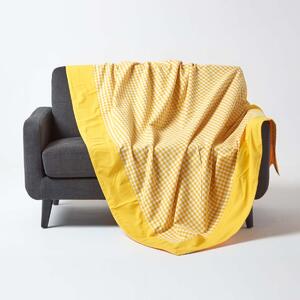 Homescapes Cotton Gingham Check Yellow Throw, 150 x 200 cm