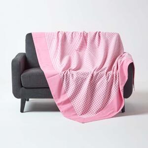 Homescapes Cotton Gingham Check Pink Throw, 150 x 200 cm