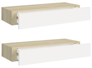 Wall Drawer Shelves 2 pcs Oak and White 60x23.5x10cm MDF