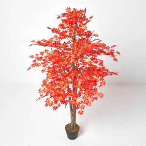 Lifelike Artificial Maple Tree with Red Leaves & Real Wooden Stems