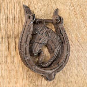 Horse and Horseshoe Door Knocker Brown Cast Iron Equestrian Design