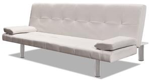 Sofa Bed 2 Pillows Artificial Leather Adjustable Cream White