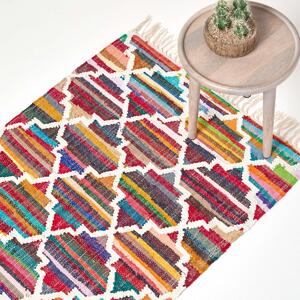 Amsterdam Handwoven Multi Coloured 100% Cotton Chindi Kilim Pattern Rug, 90 x 150 cm