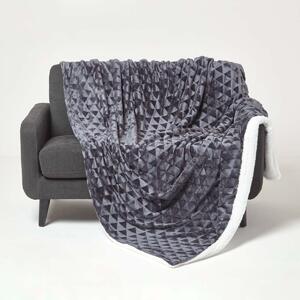 Homescapes Dark Grey Geometric Velvet Blanket Throw, 130 x 160cm