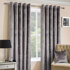 Silver Luxury Crushed Velvet Lined Eyelet Curtain Pair, 66 x 72"