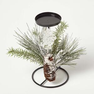 Homescapes Frosted Artificial Pine Branch Christmas Candle Holder