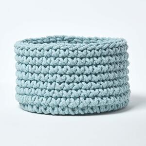 Homescapes Pastel Blue Cotton Knitted Round Storage Basket, 37 x 21 cm