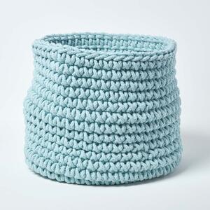 Homescapes Pastel Blue Cotton Knitted Round Storage Basket, 42 x 37 cm