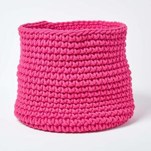 Homescapes Hot Pink Cotton Knitted Round Storage Basket, 42 x 37 cm