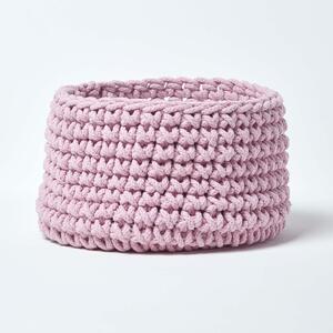 Homescapes Pastel Pink Cotton Knitted Round Storage Basket, 37 x 21 cm