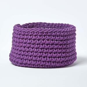 Homescapes Deep Purple Cotton Knitted Round Storage Basket, 37 x 21 cm