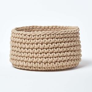 Homescapes Linen Cotton Knitted Round Storage Basket, 37 x 21 cm