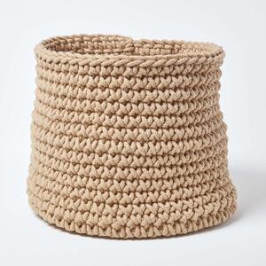 Homescapes Linen Cotton Knitted Round Storage Basket, 42 x 37 cm